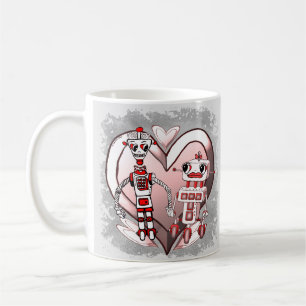 Science-Fiction-Roboter verliebt Kaffeetasse