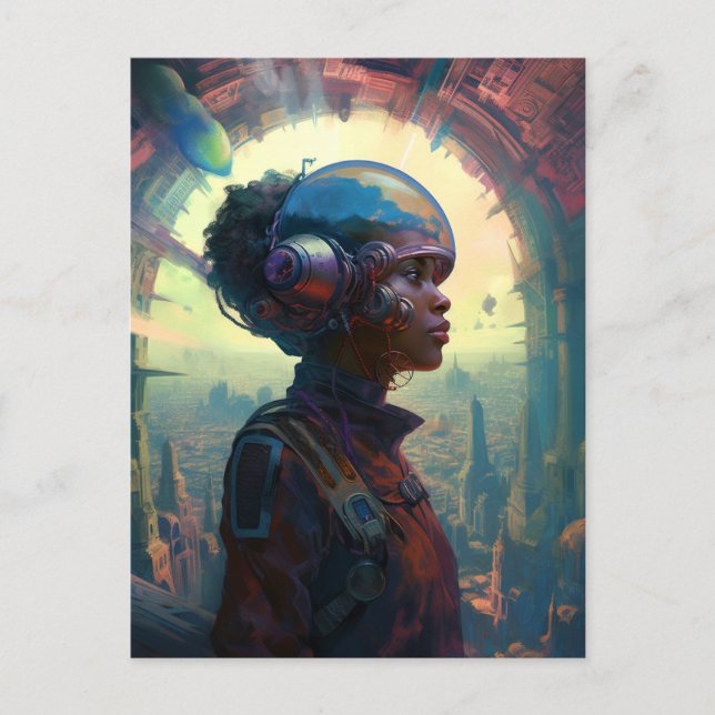 Science Fiction Schwarze Frau Afrofuturismus Postkarte (Vorderseite)
