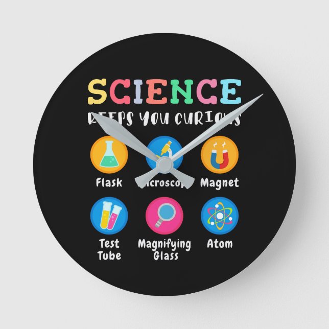 Science keeps you curious runde wanduhr (Vorderseite)