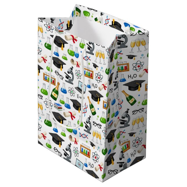 🎓 Science Lab Graduation Gift Bag Mittlere Geschenktüte (Vorderseite Schrägansicht)