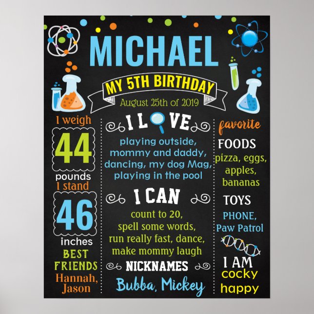 Science Mad Scientists Birthday Chalkboard Poster (Vorne)