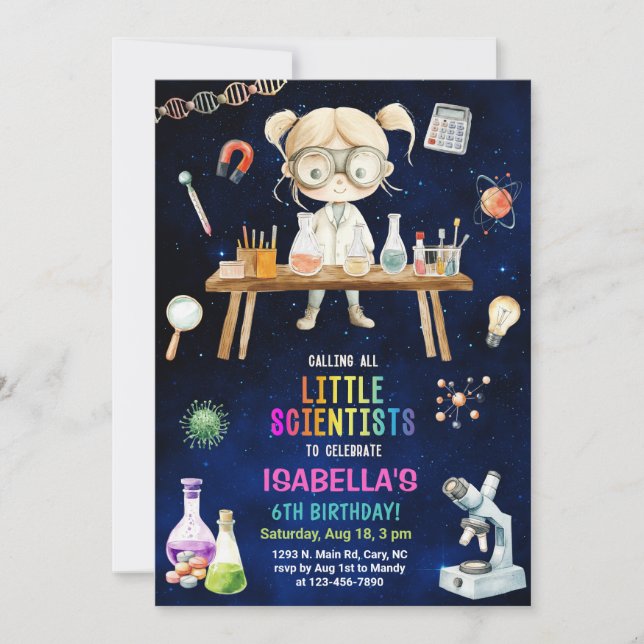 Scientifique, invitation d'anniversaire de fille d (Devant)