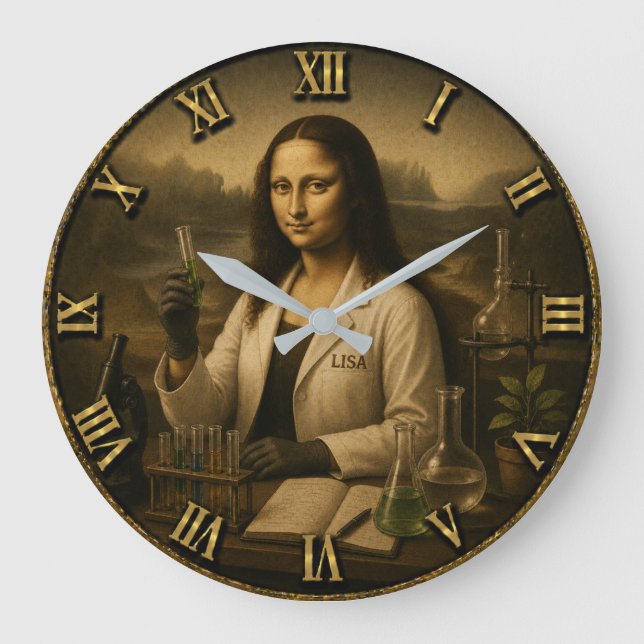 Scientist Funny Mona Lisa Science Lab Gift Große Wanduhr (Vorderseite)