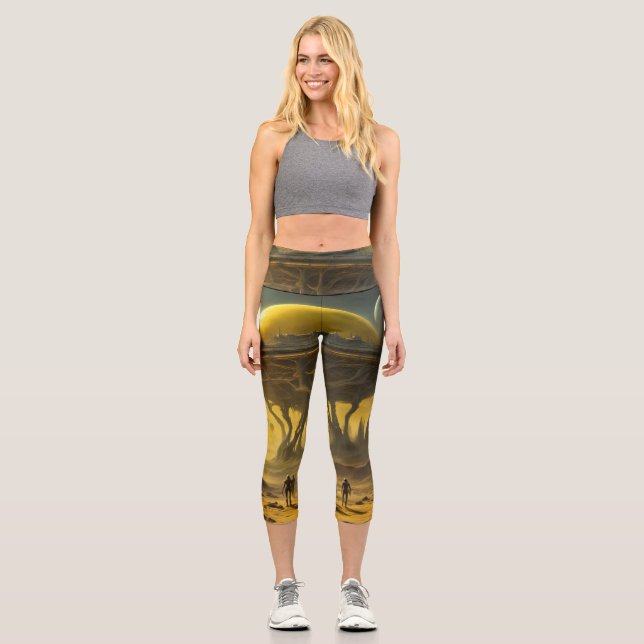 SciFi Alien World View Planet Ufo Tower Capri Leggings (Vorderseite)