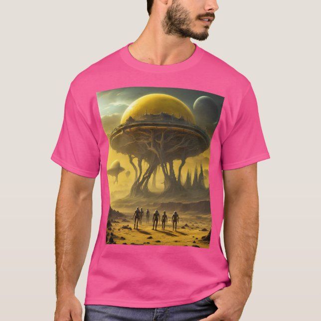 SciFi Alien World View Planet Ufo Tower T-Shirt (Vorderseite)