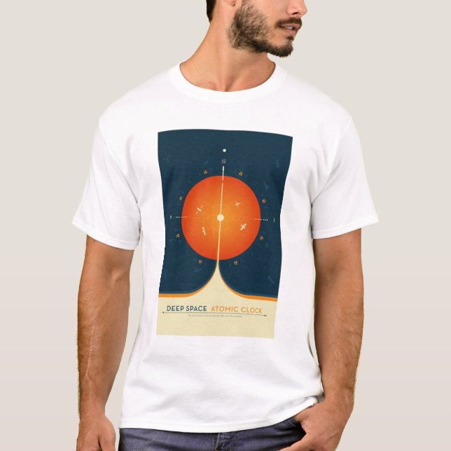 SciFi-Anzeige, Orange Atomuhr, Deep Space T-Shirt (Vorderseite)