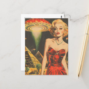 Scifi Fantasy Außerirdischen Blond Woman in Red Dr Postkarte