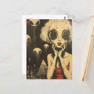 Scifi Fantasy Außerirdischen und Frauen im Roten K Postkarte
