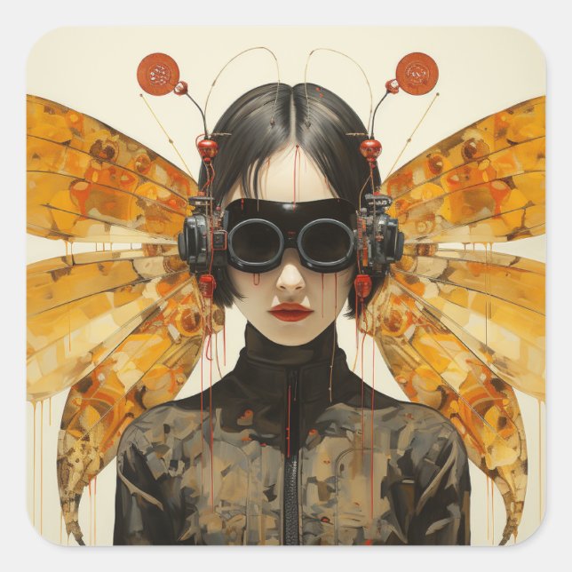 Scifi Insect Woman Quadratischer Aufkleber (Vorderseite)