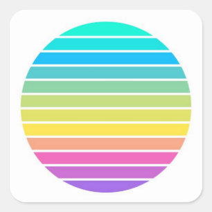scifi rainbow pastel 60s 70s sunset stripes quadratischer aufkleber