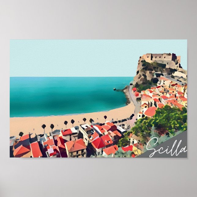 Scilla Pastel Blue Beach Scene Poster (Vorne)