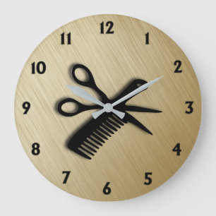 Scissor und kämmen Sie gebürstetes antikes Gold Große Wanduhr