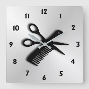 Scissor und kämmen Sie Quadratische Wanduhr