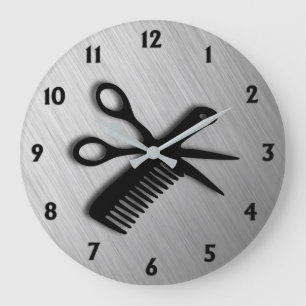 Scissor und kämmen Sie Silber Große Wanduhr