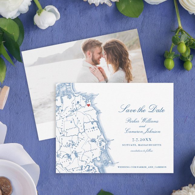 Scituate Massachusetts Carte Élégante Marine Côtiè (These Scituate MA South Shore map save the dates are perfect for your coastal destination wedding)