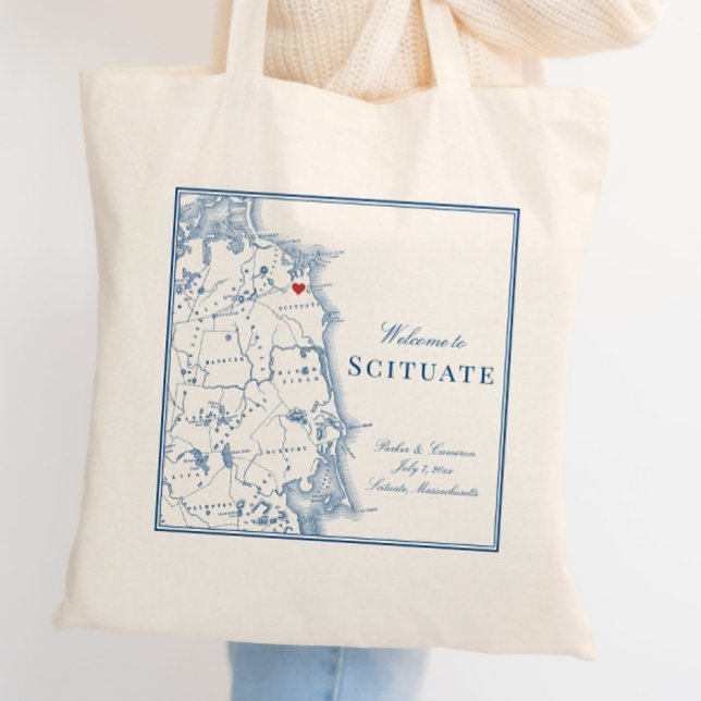 Scituate Massachusetts Karte Elegant Wedding Welco Tragetasche (This Scituate tote bag is perfect for your South Shore MA destination wedding)