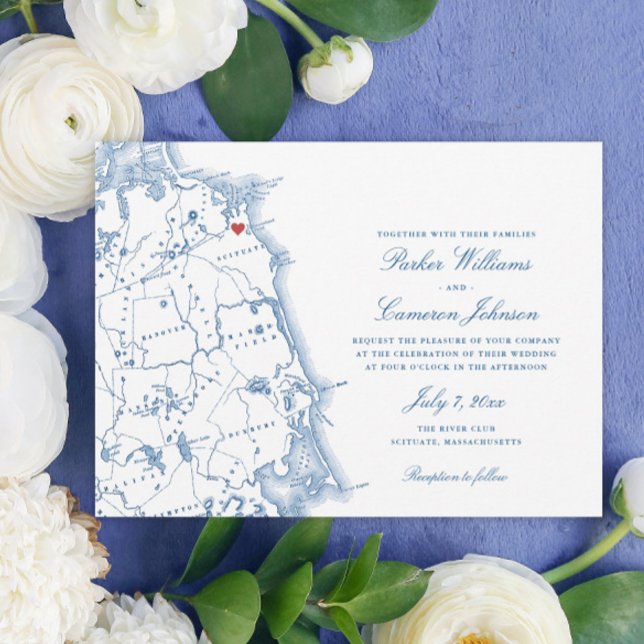 Scituate Massachusetts Karte Elegante Hochzeit der (These Scituate Massachusetts wedding invitations are perfect for a South Shore destination wedding)
