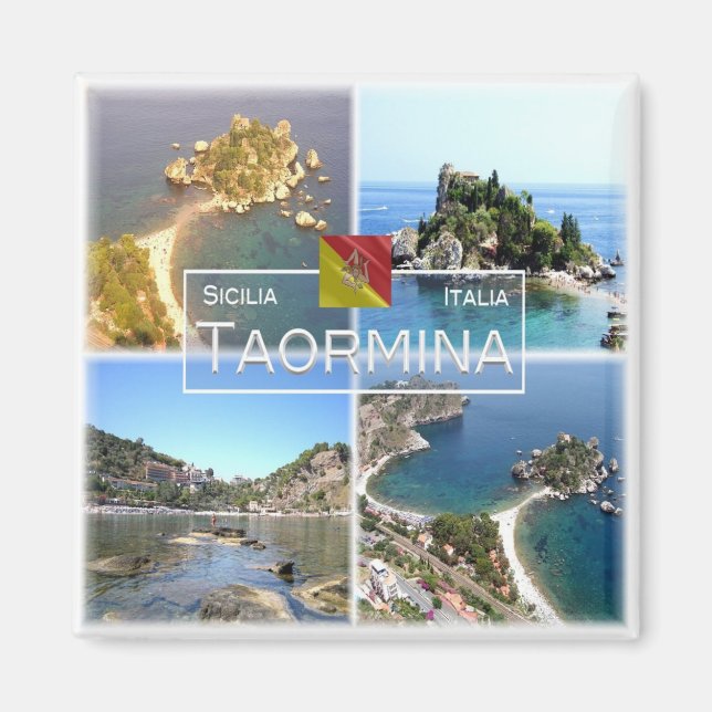 SCL017 TAORMINA Isola Bella, Mosaik, Sizilien Kühl Magnet (Vorne)