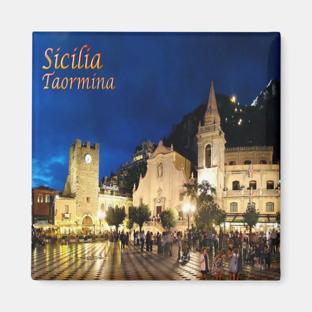 SCL061 TAORMINA by night, Sizilien, Italien, Kühls Magnet (Vorne)