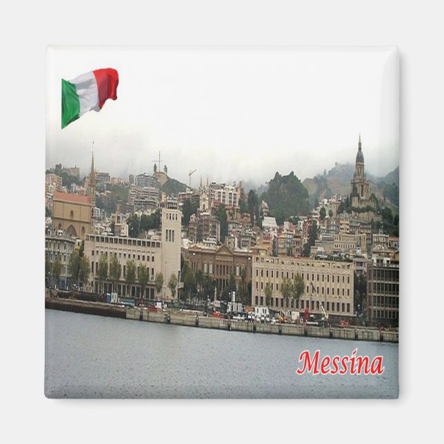 SCL078 MESSINA Citycape, Sizilien, Italien, Kühlsc Magnet (Vorne)