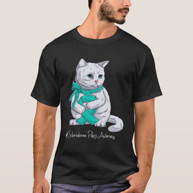 Scleroderma Awareness Month Teal Ribbon Cat T-Shirt (Vorderseite)