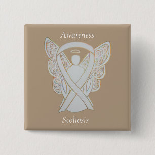 Scoliose Awareness Angel White Ribbon Art Button