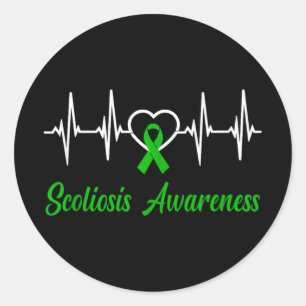 Scoliose Awareness Liebe Heartbeat Green Ribbon Su Runder Aufkleber