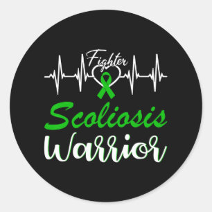 Scoliose Warrior Heartbeat Fight Green Ribbon Lov Runder Aufkleber