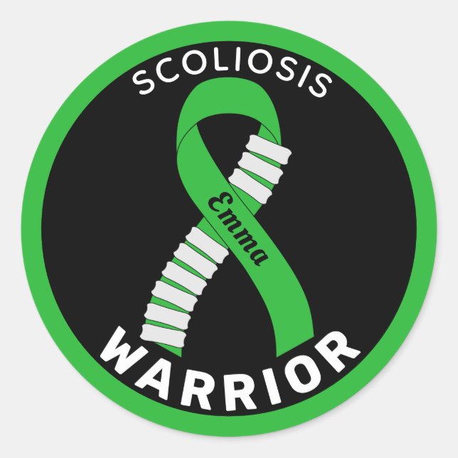 Scoliose Warrior Ribbon Black Round Sticker (Vorderseite)