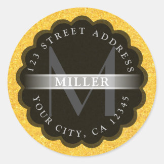 Scollop & Gold Monogram Runder Aufkleber