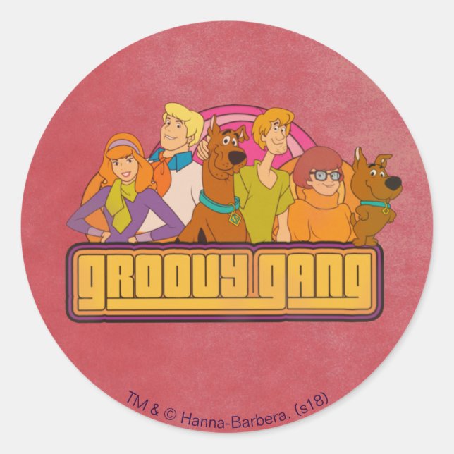 Scooby-Doo | "Groovy Gang" Retro Cartoon Graphic Runder Aufkleber (Vorderseite)
