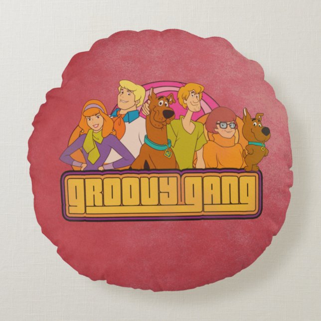 Scooby-Doo | "Groovy Gang" Retro Cartoon Graphic Rundes Kissen (Vorderseite)