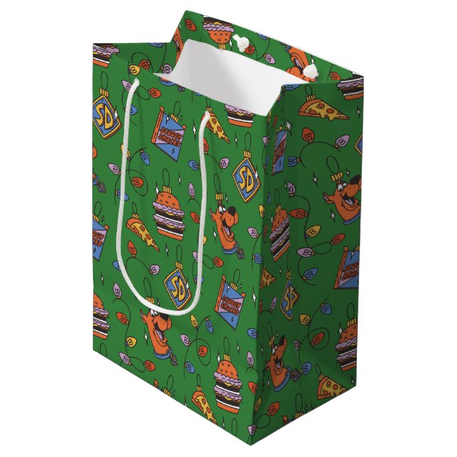 Scooby-Doo Holiday Snack Lights Pattern Mittlere Geschenktüte (Vorderseite Schrägansicht)