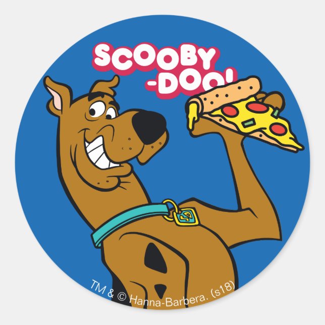 Scooby Doo mit Pizza Slice Runder Aufkleber (Vorderseite)