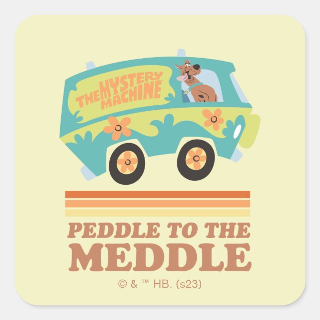 Scooby-Doo Mystery Machine "Peddle to the Meddle" Quadratischer Aufkleber (Vorderseite)