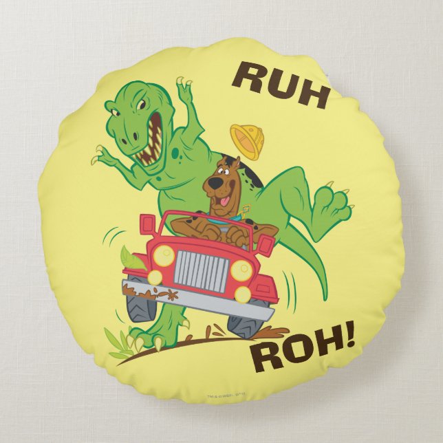 Scooby-Doo T-Rex-Angriff Rundes Kissen (Rückseite)