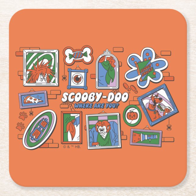 Scooby-Doo-Wand aus Halloween-Bilderrahmen Rechteckiger Pappuntersetzer (Vorderseite)