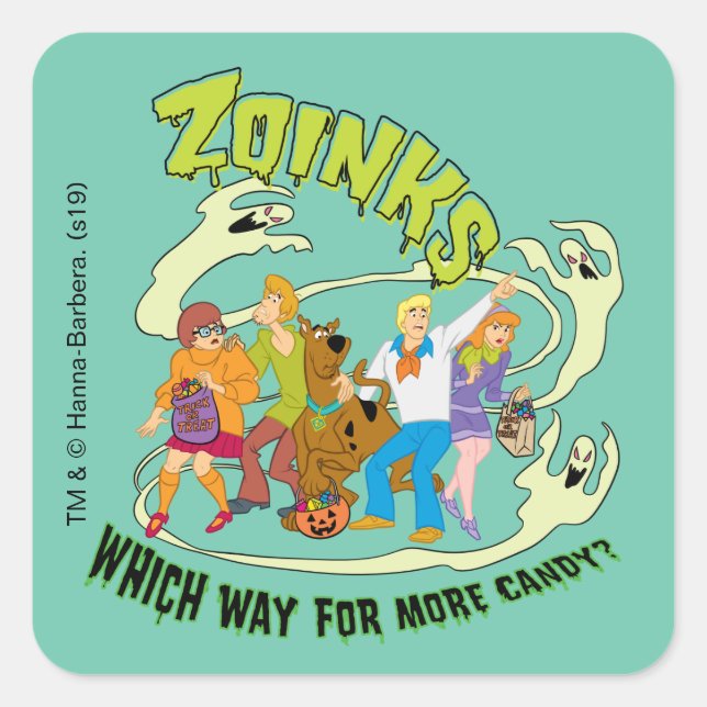 Scooby-Doo | Zoinks Welcher Weg für mehr Süßigkeit Quadratischer Aufkleber (Vorderseite)