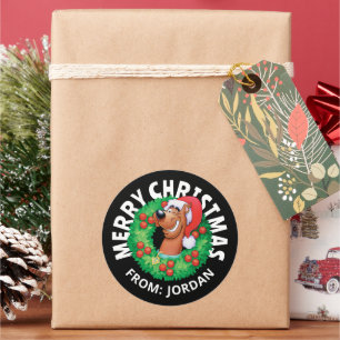 Scooby im Weihnachtskranz   PERSONALISIERT Runder Aufkleber