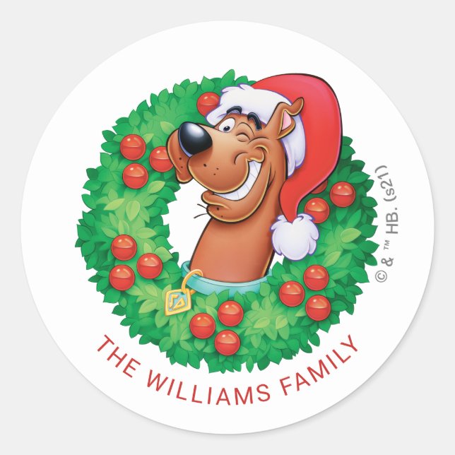 Scooby im Weihnachtsreich - Personalisiert Runder Aufkleber (Vorderseite)