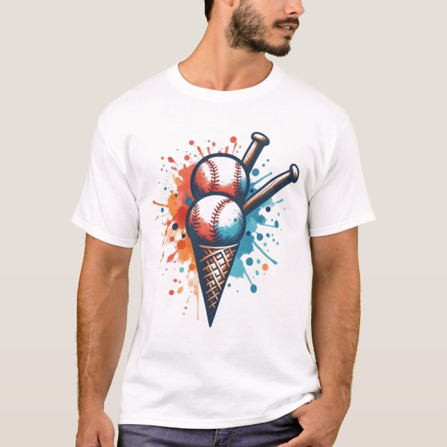 Scoop of Baseball Fun - Lebhafter Eiskrem T-Shirt (Vorderseite)