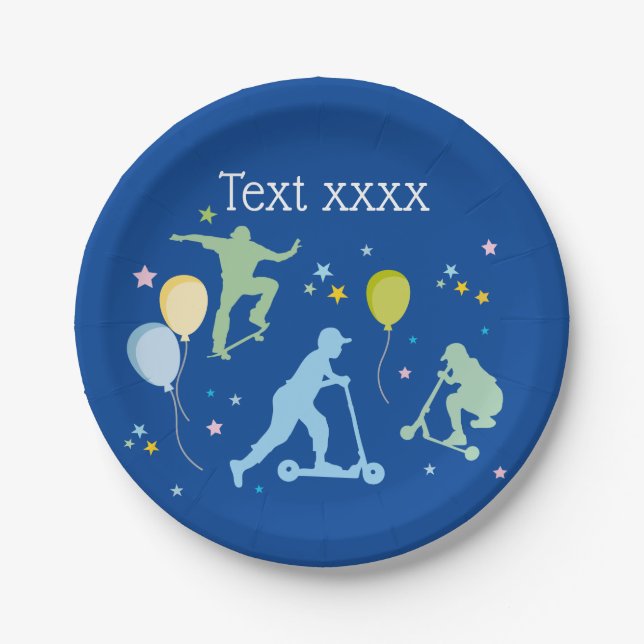 Scooter, Bikes, Skateboards, fahren weiter Pappteller (Vorderseite)