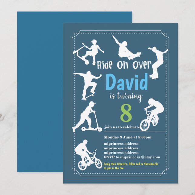 Scooter, Bikes und oder Skateboards, fahren weiter Einladung (Vorne/Hinten)