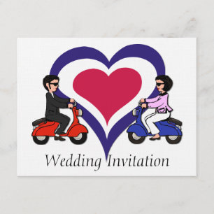 Scooter Boy and Girl Mod heart 4.25X5.5 Linen Einladung