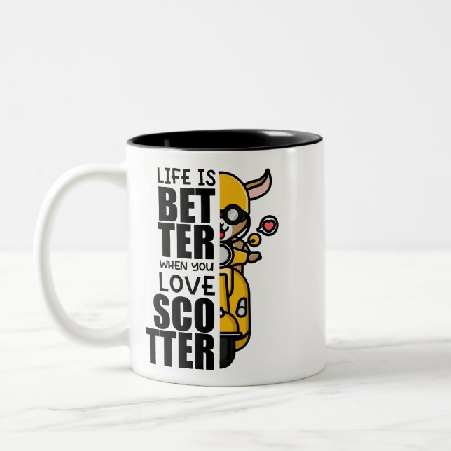 Scooter Riding Goat T-Shirt Zweifarbige Tasse (Links)