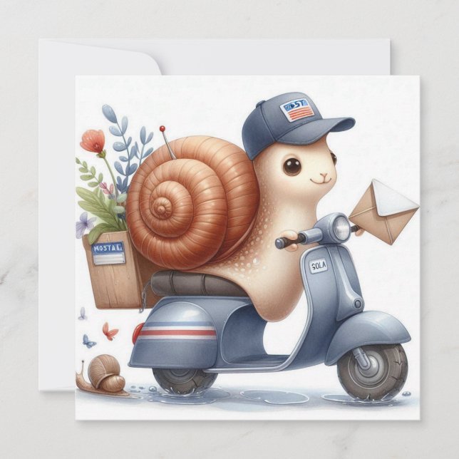 "Scootin’ Snail Mail" Whimsical Greeting Card Karte (Vorderseite)