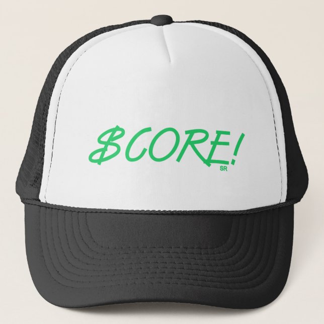 Score dollar sign grn black white foam trucker hat truckerkappe (Vorderseite)