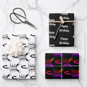 Scorpio Black Scorpion Sign Custom Geburtstag Geschenkpapier Set