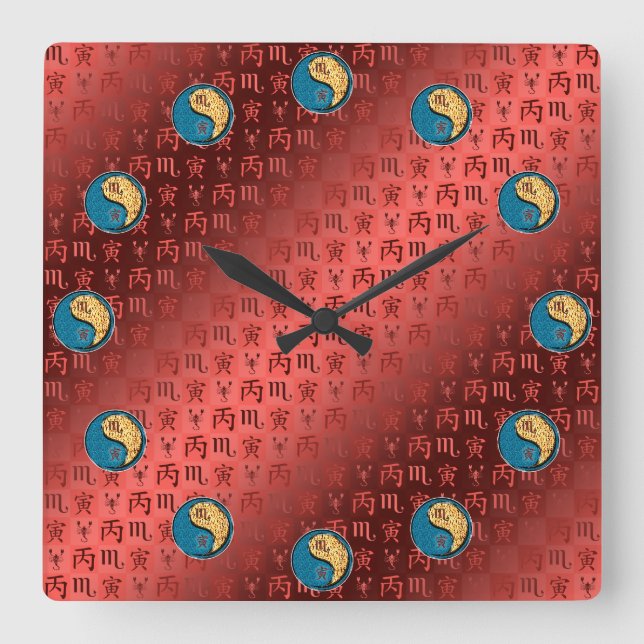 Scorpio & Fire Tiger Quadratische Wanduhr (Vorderseite)