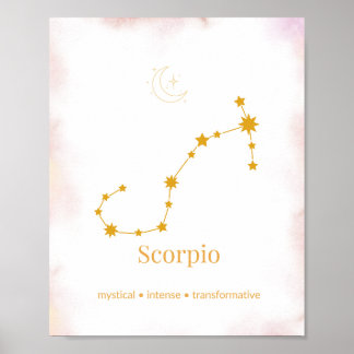 Scorpio Gold Zodiac Wall Art – Celestial Constella Poster